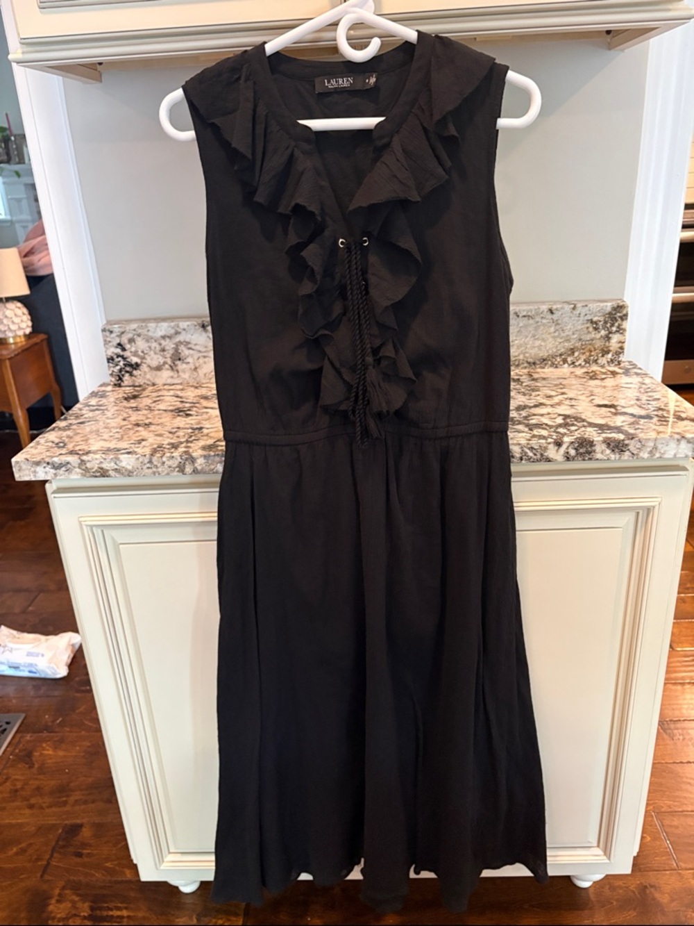Lauren Ralph Lauren Black Ruffled V-Neck Maxi Dress 100% cotton